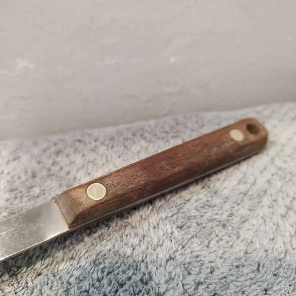 Vtg Stainless Steel Slotted Spoon Wood Handle 10